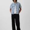 Gingham-denimskjorte med avslappet passform og rett kant