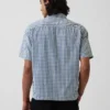 Gingham-denimskjorte med avslappet passform og rett kant