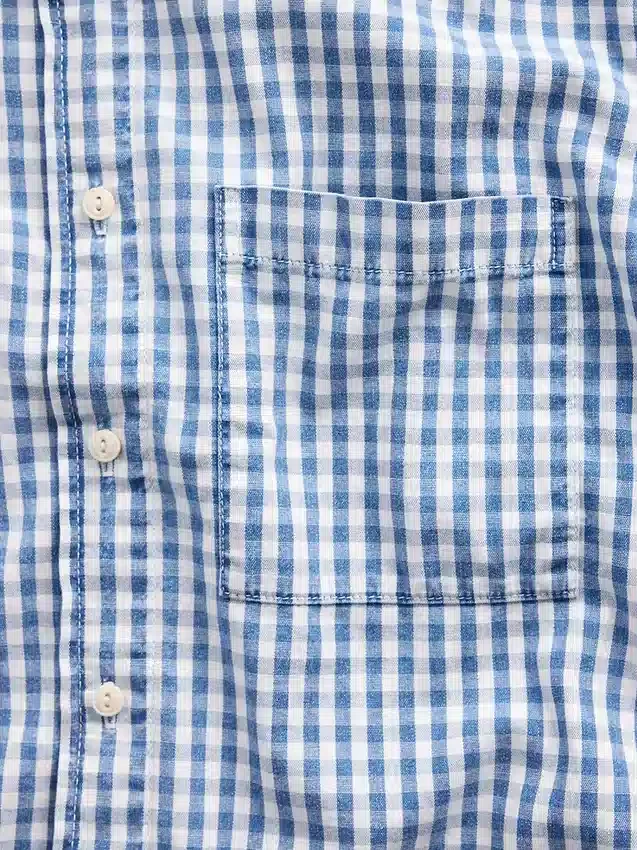 Gingham-denimskjorte med avslappet passform og rett kant