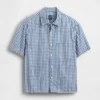 Gingham-denimskjorte med avslappet passform og rett kant