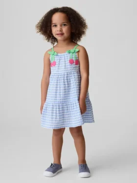 Gingham-kjole med kirsebærmønster for Baby og Småbarn