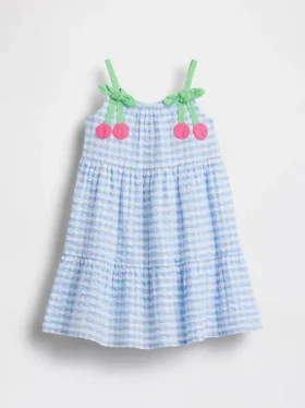Gingham-kjole med kirsebærmønster for Baby og Småbarn