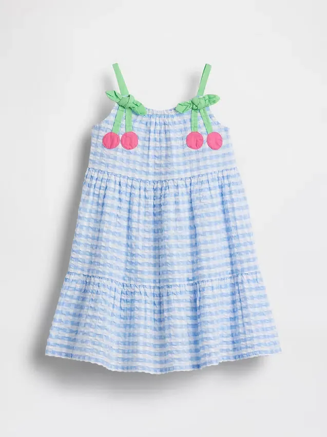Gingham-kjole med kirsebærmønster for Baby og Småbarn