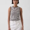 Gingham-mønstret tank-top i pointelle-strikk