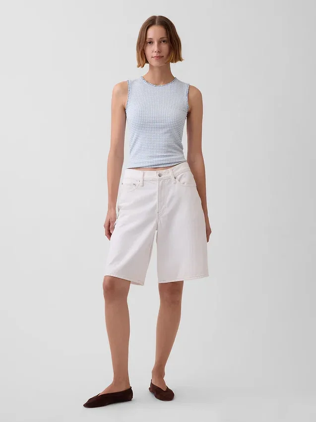 Gingham-mønstret tank-top i pointelle-strikk
