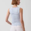 Gingham-mønstret tank-top i pointelle-strikk