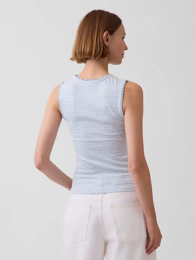 Gingham-mønstret tank-top i pointelle-strikk
