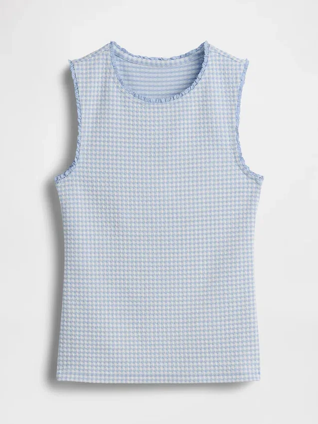 Gingham-mønstret tank-top i pointelle-strikk