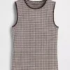 Gingham-mønstret tank-top i pointelle-strikk