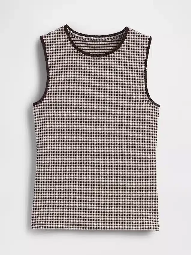 Gingham-mønstret tank-top i pointelle-strikk