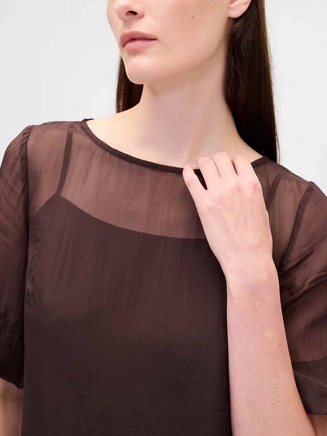 Gjennomsiktig miniskiftkjole i organza