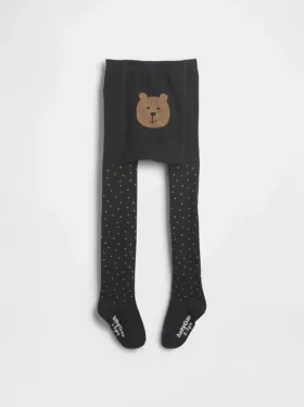 Glittertights med bjørnemotiv og prikker for Baby og Småbarn