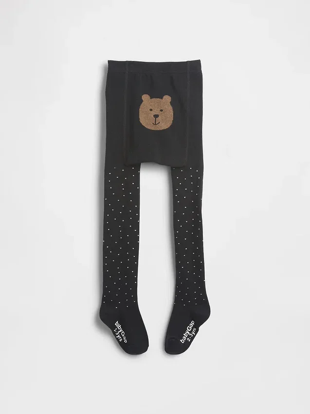 Glittertights med bjørnemotiv og prikker for Baby og Småbarn