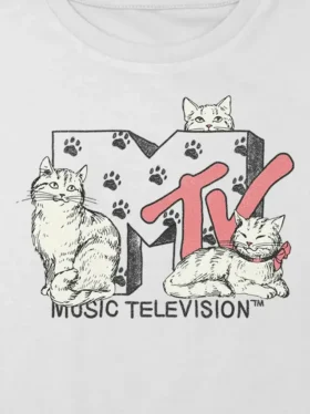 Grafisk, boksformet, kort T-skjorte for barn med MTV-katter