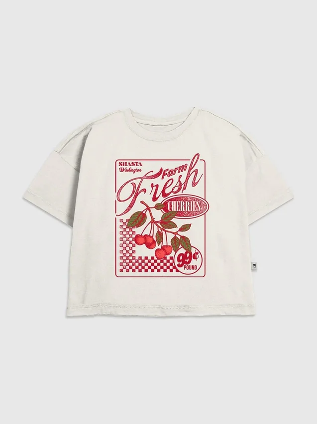 Grafisk T-skjorte for barn med «Farm Fresh Cherries»-motiv