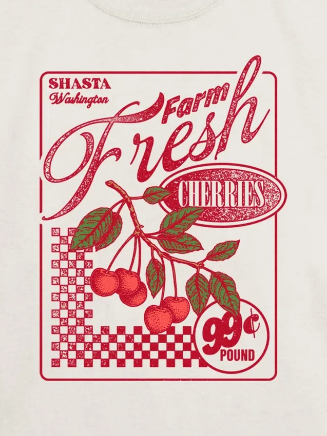 Grafisk T-skjorte for barn med «Farm Fresh Cherries»-motiv