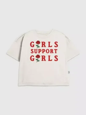 Grafisk T-skjorte for jenter med «Support Girls»-motiv