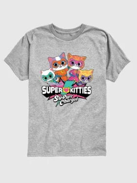 Grafisk T-skjorte med kort erme og «Super Kitties»-logo for småbarn