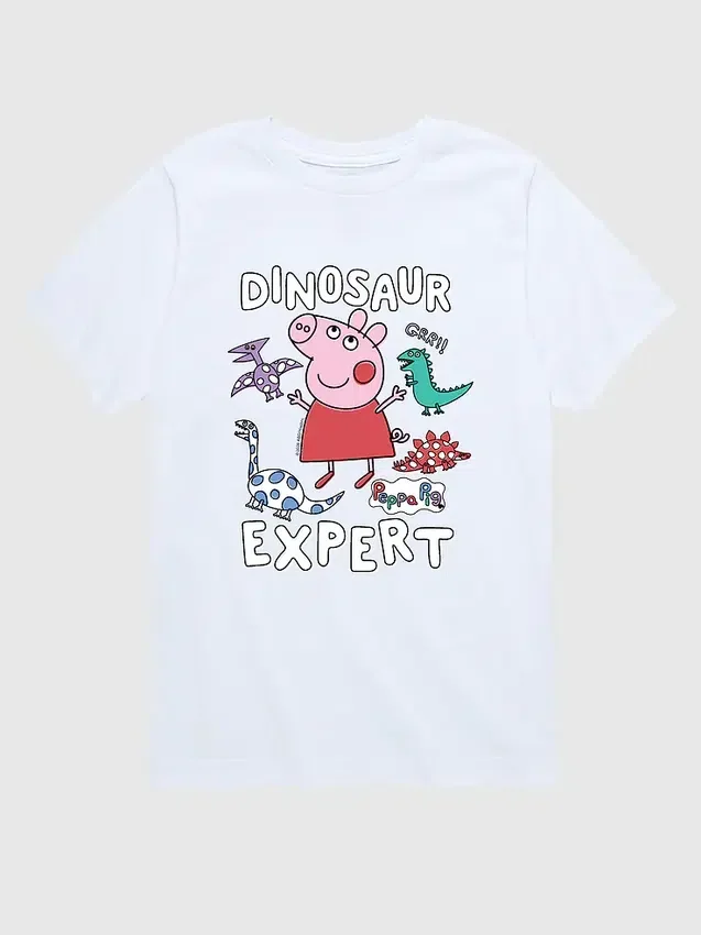 Grafisk T-skjorte med korte ermer for småbarn: «Peppa Pig Dinosaur Expert»