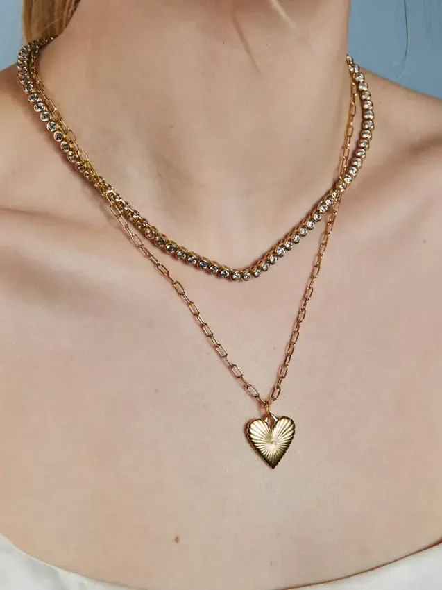 Hart Small Ribbed Heart of Gold-halskjede