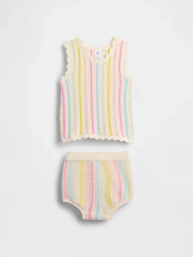 Heklet stripet tank-set til baby