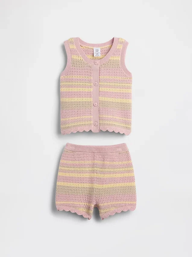 Heklet stripet vest-sett til baby
