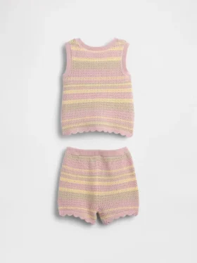 Heklet stripet vest-sett til baby