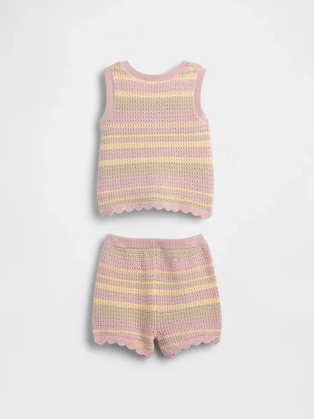 Heklet stripet vest-sett til baby