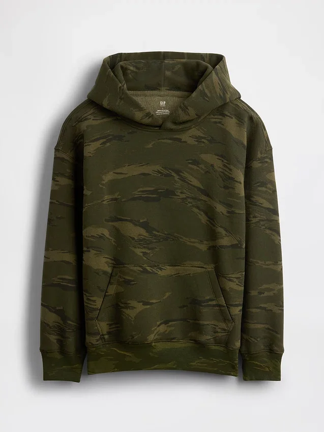 Hettegenser for barn i avslappet camo-stil