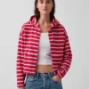 Hettegenser i frotté med oversized striper og glidelås