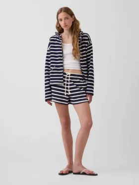 Hettegenser i frotté med oversized striper og glidelås