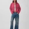 Hettegenser i frotté med oversized striper og glidelås