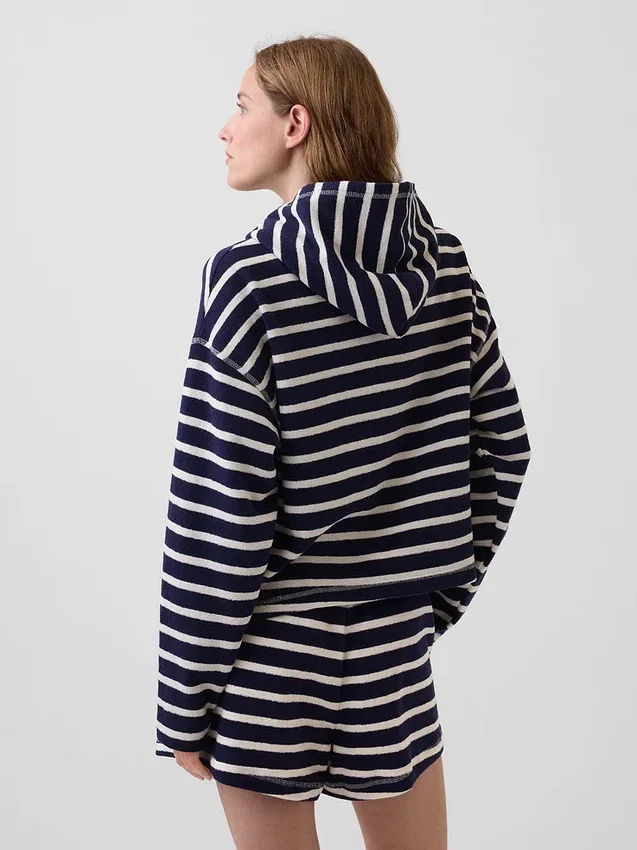Hettegenser i frotté med oversized striper og glidelås