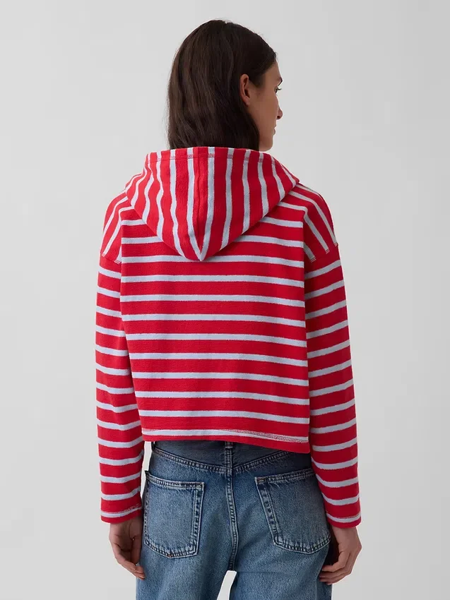 Hettegenser i frotté med oversized striper og glidelås