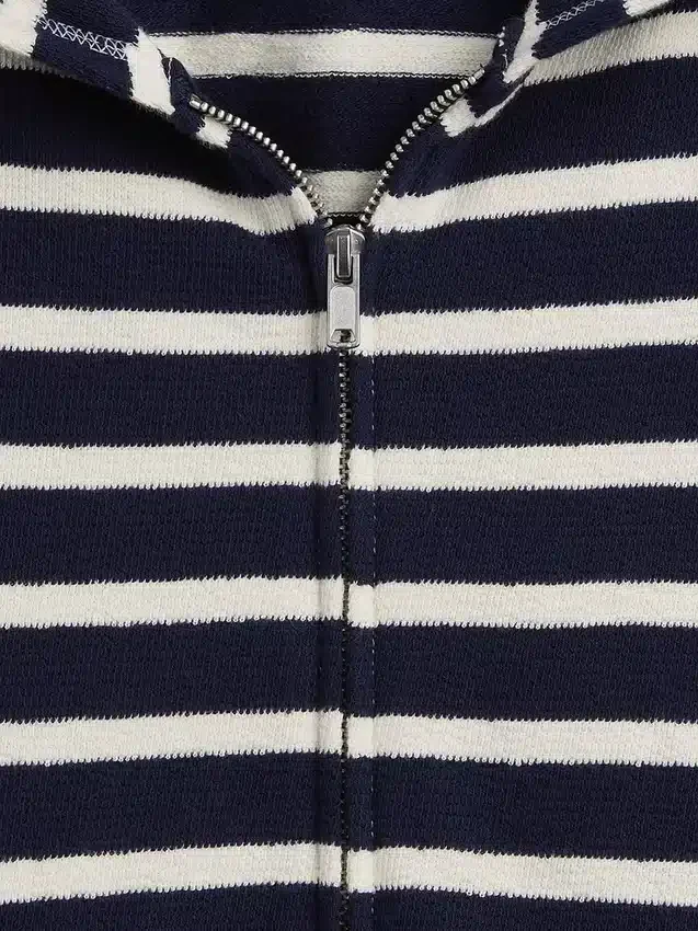 Hettegenser i frotté med oversized striper og glidelås