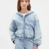 Hettegenser i strikket denim med glidelås for barn