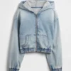 Hettegenser i strikket denim med glidelås for barn