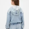 Hettegenser i strikket denim med glidelås for barn