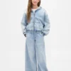 Hettegenser i strikket denim med glidelås for barn