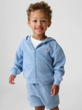 Hettegenser med glidelås i vaffelstrikk for Baby og Småbarn