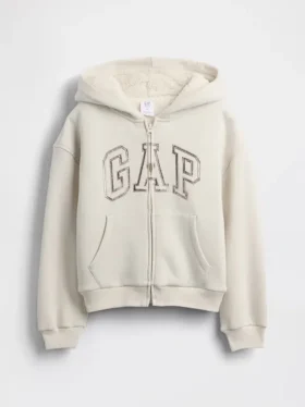 Hettegenser med grafisk logo og sherpa-fôr for barn