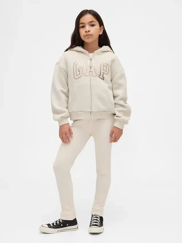 Hettegenser med grafisk logo og sherpa-fôr for barn
