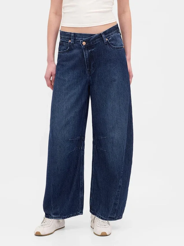 Høy midje, ultramyke crossover-Jeans med hesteskoform