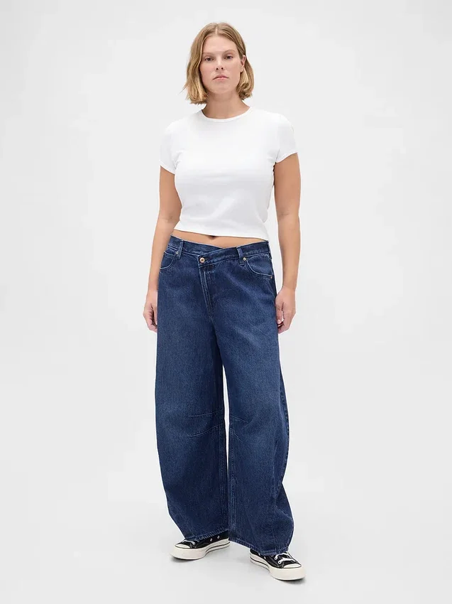 Høy midje, ultramyke crossover-Jeans med hesteskoform