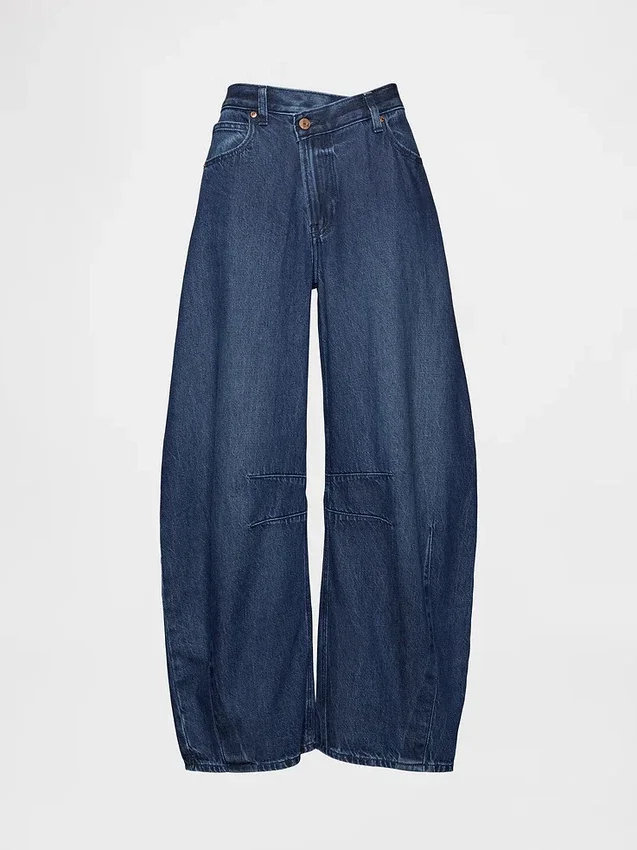 Høy midje, ultramyke crossover-Jeans med hesteskoform