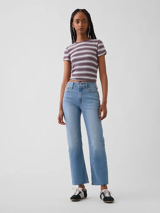 Høytaljede, slanke, rette cropped-Jeans i 90-tallsstil