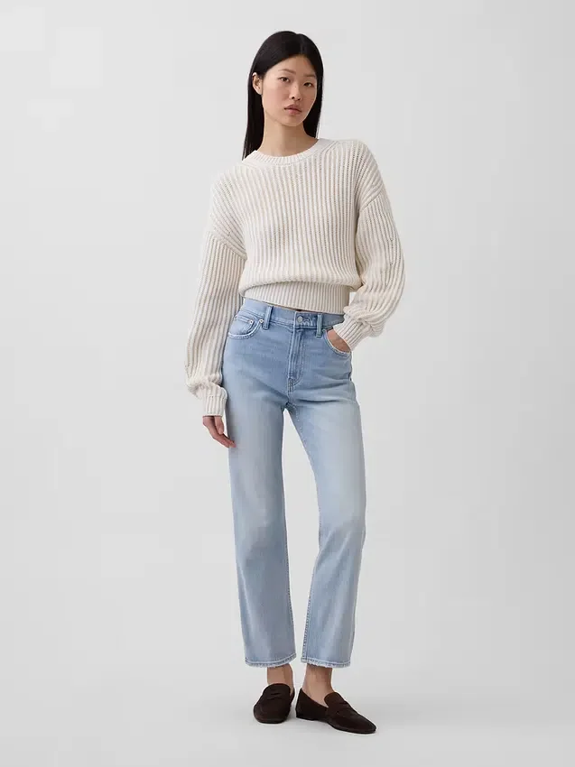Høytaljede, slanke, rette cropped-Jeans i 90-tallsstil