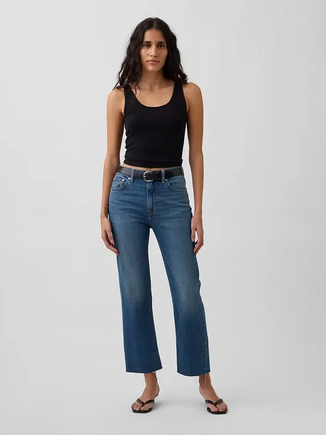 Høytaljede, slanke, rette cropped-Jeans i 90-tallsstil