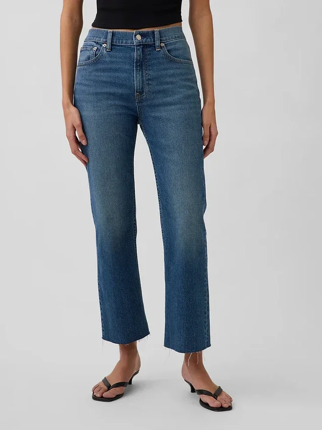 Høytaljede, slanke, rette cropped-Jeans i 90-tallsstil