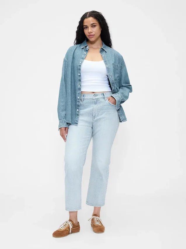Høytaljede, slanke, rette cropped-Jeans i 90-tallsstil